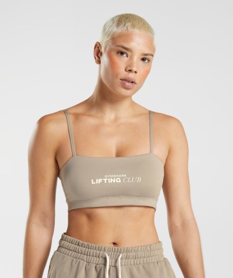 Women's Gymshark Social Club Bandeau Sports Bra Khaki | NZ 2UIFMY